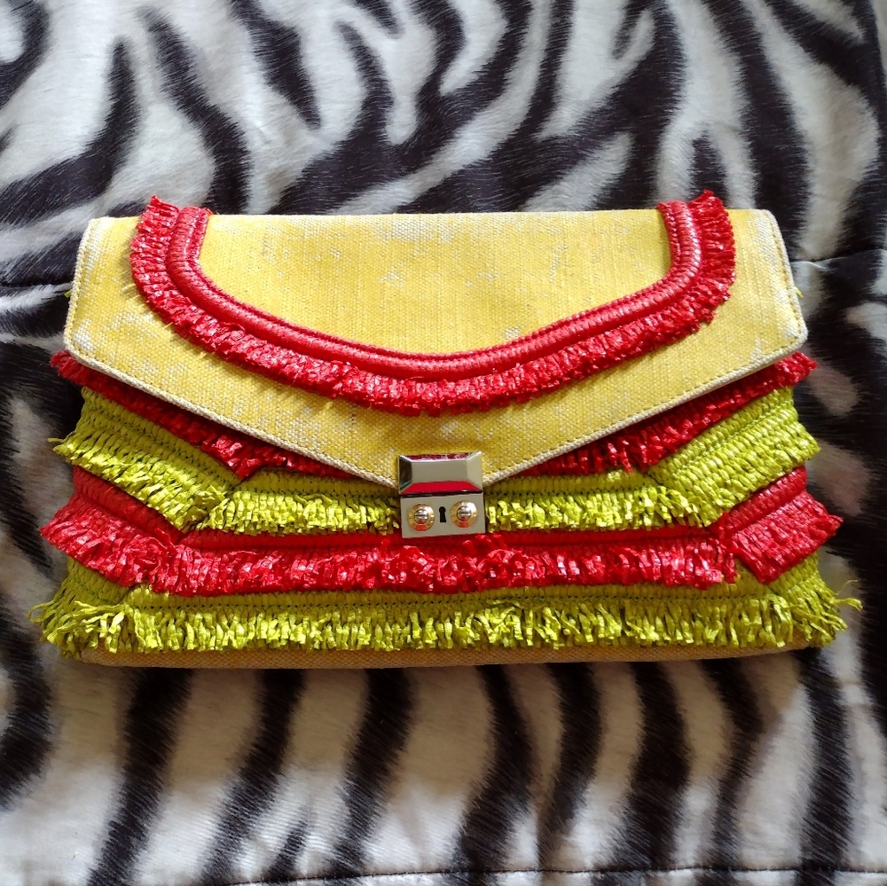 (1582) Henri Bendel Hula Clutch Multi straw handbag EXTREMELY RARE party purse